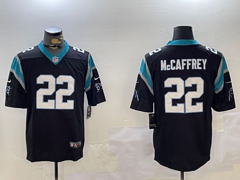 Men Carolina Panthers #22 Mccaffrey Black Second generation 2024 Nike Limited NFL Jersey style 1